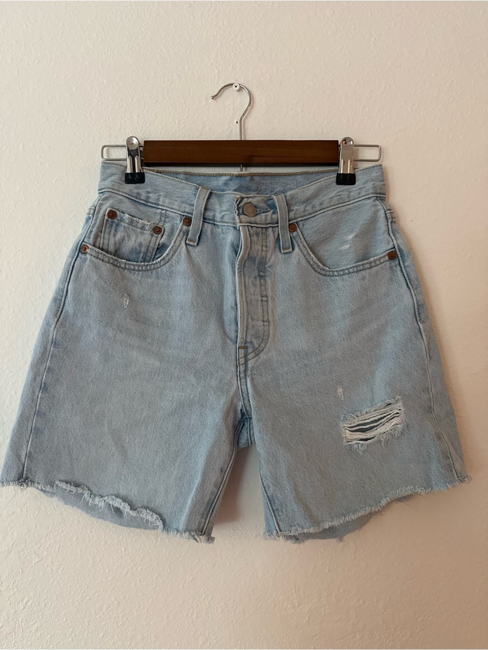 Levi's 501 Light Wash Mid-thigh Denim Shorts
